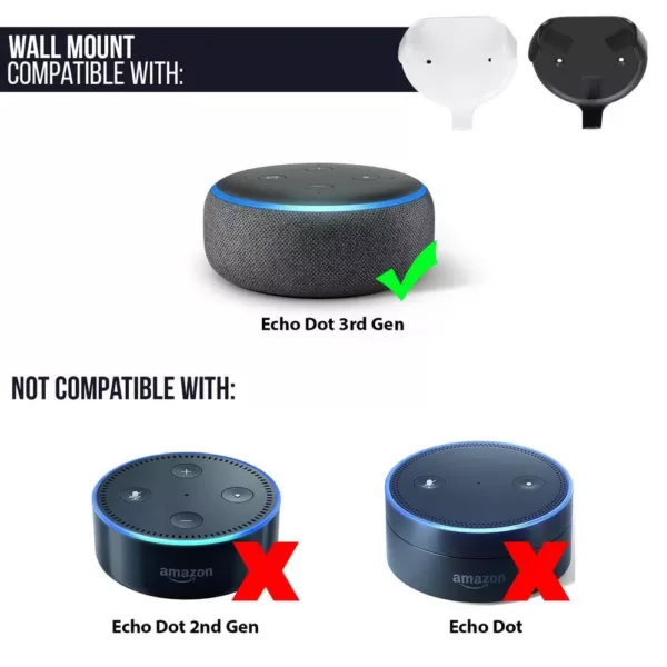Wasserstein Wall Mount Compatible with Echo Dot (3rd Gen) - Mounting Alternative for Your Alexa Smart Speaker in Black (2-Pack)