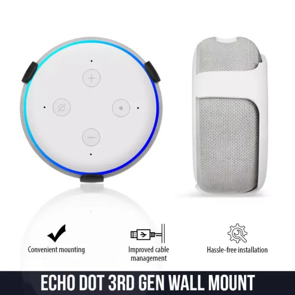 Wasserstein Wall Mount Compatible with Echo Dot (3rd Gen) - Mounting Alternative for Your Alexa Smart Speaker in White (1-Pack)