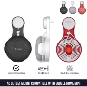 Wasserstein AC Outlet Mount Compatible with Google Home Mini in Black (Not Compatible with Google Nest Mini 2nd Gen) (2-Pack)