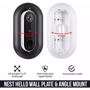 Wasserstein Weather and UV Resistant Wall Plate and Adjustable Angle Wall Mount for Google Nest Hello Video Doorbell, White