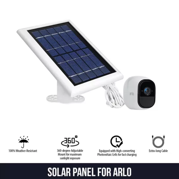 Wasserstein Solar Panel Compatible with Arlo Pro and Arlo Pro 2 - Power Your Arlo Surveillance Camera Continuously (White)