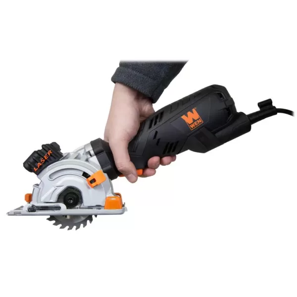 WEN 5 Amp 3-1/2 in. Plunge Cut Compact Circular Saw with Laser, Carrying Case and 3-Blades