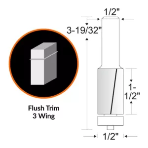 WEN 1/2 in. Flush Trim 3-Wing Carbide Tipped Router Bit with 1/2 in. Shank