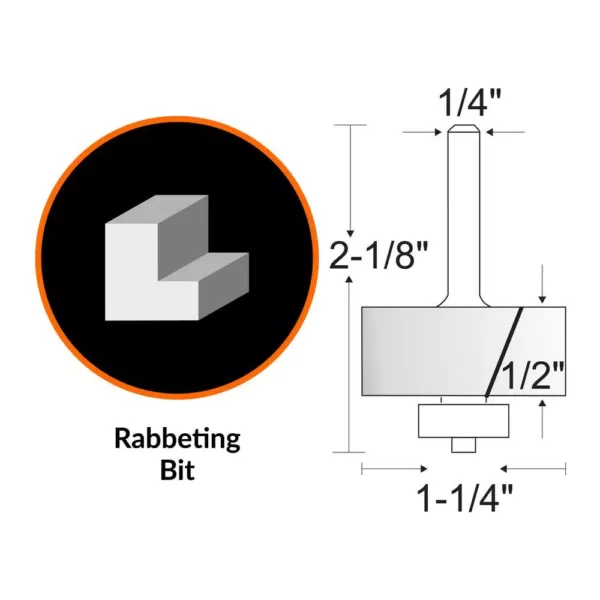WEN 1-1/4 Rabbeting Carbide Tipped Router Bit with 1/4 in. Shank