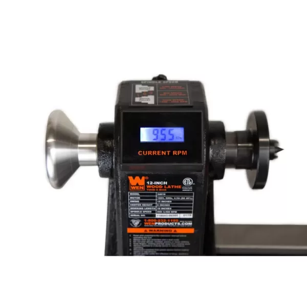 WEN 4.5 Amp 12 in. x 18 in. Cast Iron Wood Variable Speed Lathe