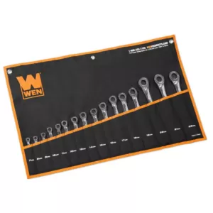 WEN Professional-Grade Ratcheting Metric Combination Wrench Set with Storage Pouch (16-Piece)