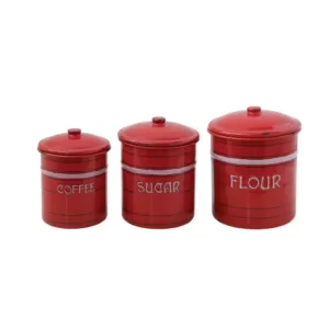 3R Studios Flour, Sugar and Coffee Red Tin Containers with Lids (Set of 3 Sizes)