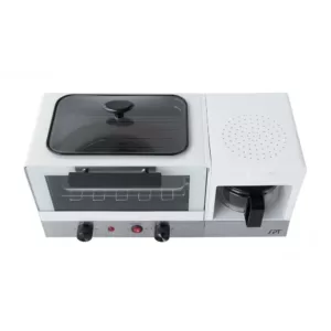 SPT Breakfast Center 1450 W 2-Slice White and Stainless Steel Toaster Oven with Griddle and Coffee Maker