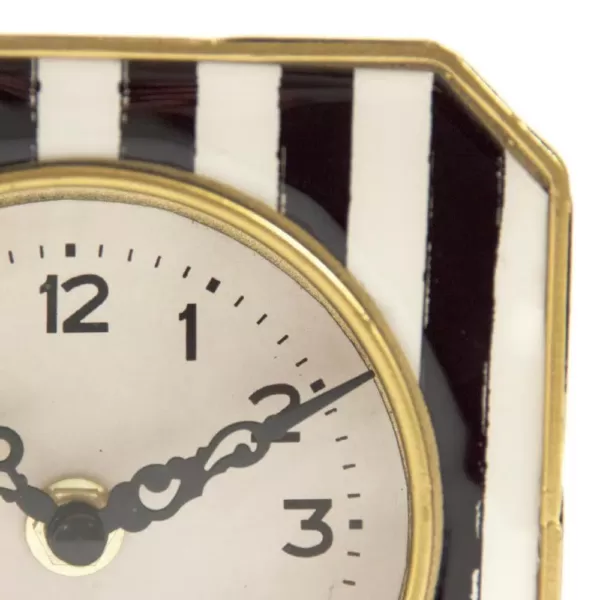 Zentique Black and White Striped with Gold Trimmed Rounded Square Table Clock