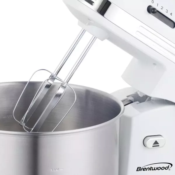 Brentwood Appliances 3 Qt. 5-Speed White with Stainless Steel Mixing Bowl Stand Mixer