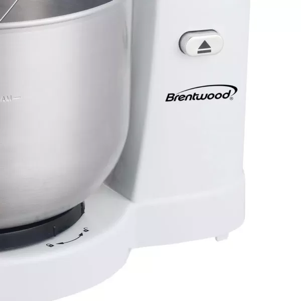 Brentwood Appliances 3 Qt. 5-Speed White with Stainless Steel Mixing Bowl Stand Mixer