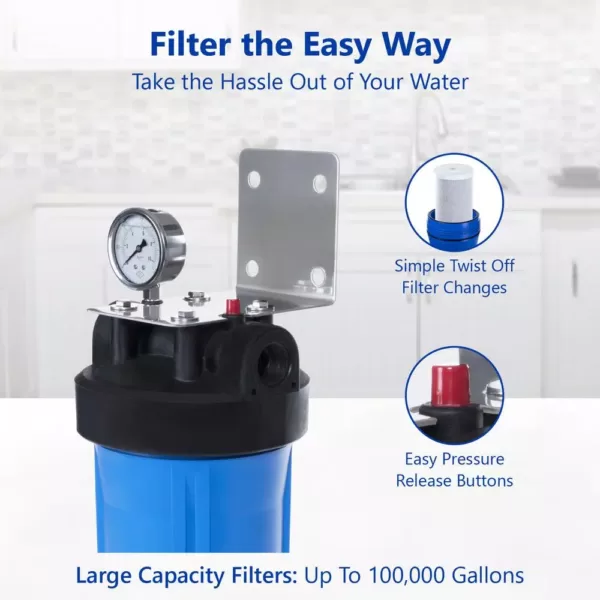 Express Water 1-Stage Whole House Water Filtration System – Anti Scale Home Filter with Pressure Gauge, Easy Release, 1 in. Connection