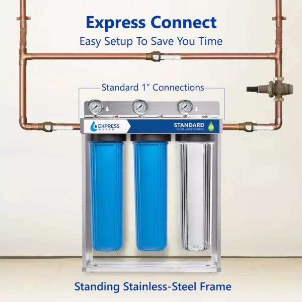 Express Water Express Water 3 Stage Whole House Water Filtration System – SED, Charcoal, Carbon – includes Pressure Gauges and more