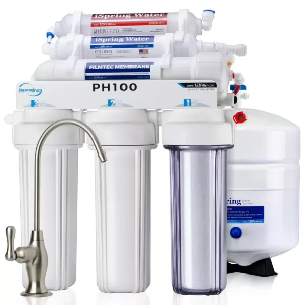 ISPRING 6-Stage High Capacity Reverse Osmosis Drinking Water Filtration System w/ Alkaline Filter,100 GPD, US Made Filters