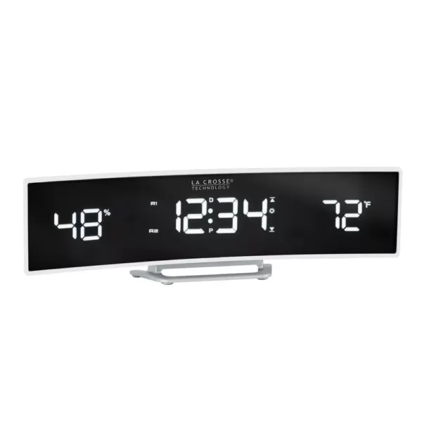 La Crosse Technology White Curved Alarm Clock with Mirrored LED Lens Display