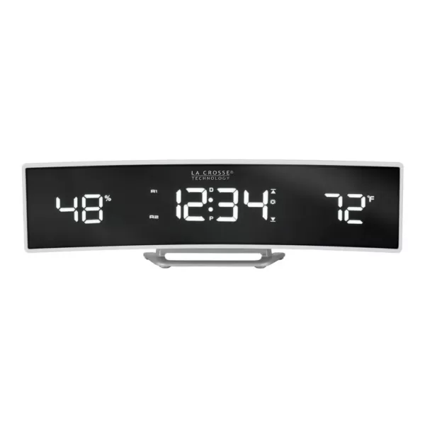 La Crosse Technology White Curved Alarm Clock with Mirrored LED Lens Display