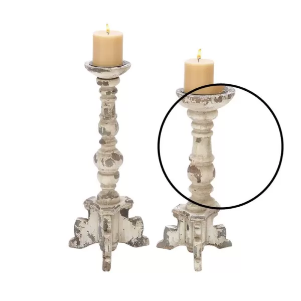 LITTON LANE White Wood and Iron 4-Footed Candle Holder (Set of 2)