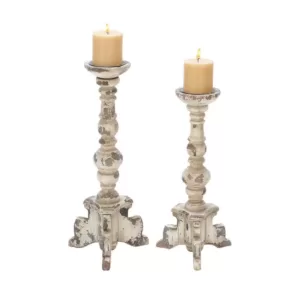 LITTON LANE White Wood and Iron 4-Footed Candle Holder (Set of 2)