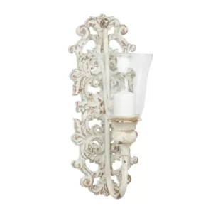 LITTON LANE Distressed White Acanthus Candle Sconce