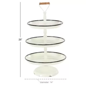 LITTON LANE Distressed White Decorative 3-Tier Tray with Black and Brown Accents