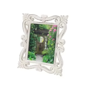 LITTON LANE 8 in. x 10 in. Rectangular Hand-Carved Antique Picture Frame with Whitewash Wood Finish