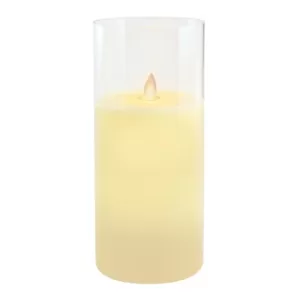 LUMABASE Battery Operated 10 in. Glass Hurricane Candle with Moving Flame