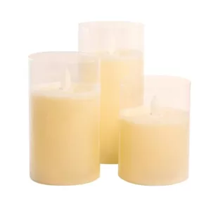 LUMABASE Battery Operated Glass Hurricane Candles with Moving Flame (Set of 3)