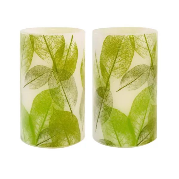 LUMABASE Battery Operated Wax LED Candles - Lace Leaf (Set of 2)