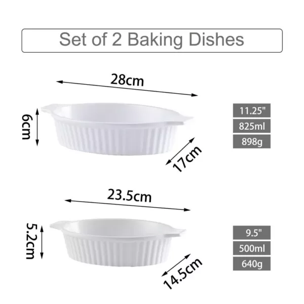 MALACASA 2-Piece White Oval Porcelain Bakeware Set 9.5 in. and 11.25 in. Baking Dishes