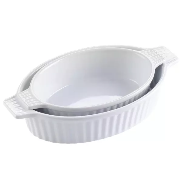 MALACASA 2-Piece White Oval Porcelain Bakeware Set 12.75 in. and 14.5 in. Baking Dish