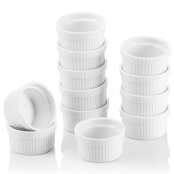 MALACASA 2.75 in. White Ceramic Ramekins Souffle Dishes (Set of 12)