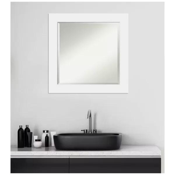Amanti Art Corvino 25 in. W x 25 in. H Framed Square Beveled Edge Bathroom Vanity Mirror in White Matte
