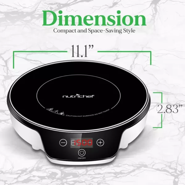 NutriChef Single Burner 11.1 in. White Induction Flameless Burner Cooktop Hot Plate with Digital Display and Auto Shut Off