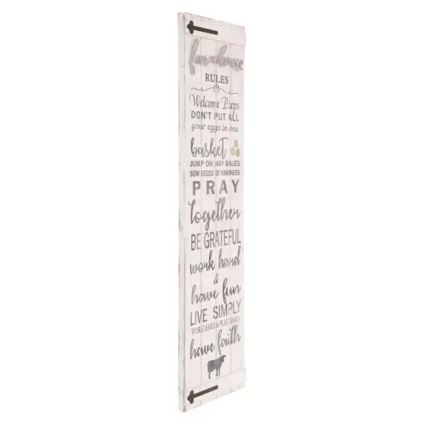 Pinnacle 13 in. x 47 in. Barn Door Wall Farmhouse Rules Rustic White Wood Plank Decorative Sign