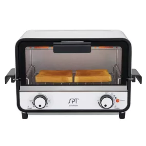 SPT Easy Grasp 800 W 2-Slice White Countertop Toaster Oven with Built-In Timer