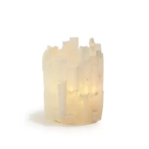 Two's Company Selenite Translucent White Candle Holder with Glass Insert