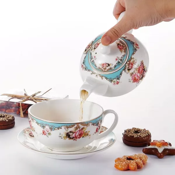 MALACASA Porcelain Tea Pot Set for One 11 Ounce Teapot 1 Piece Teacup and Saucer Set