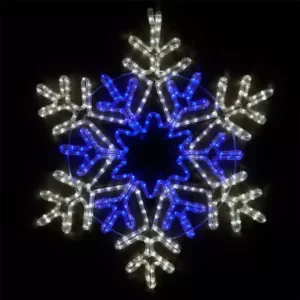 Wintergreen Lighting 28 in. 407-Light LED Blue and Cool White Hanging Snowflake with Star Center