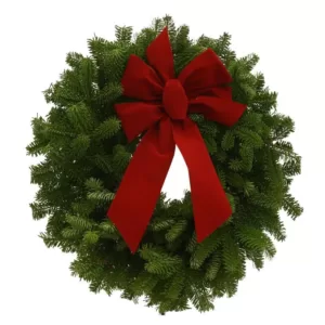 Worcester Wreath 16 in. Balsam Fresh Mini Wreaths and Red Velvet Bow (4-Set) : Multiple Ship Weeks Available