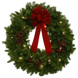 Worcester Wreath 30 in. Balsam Fir Pre-Lit Classic Fresh Wreath : Multiple Ship Weeks Available