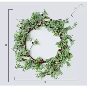 Worth Imports 18 in. Green Leaves and Red Berries Wreath