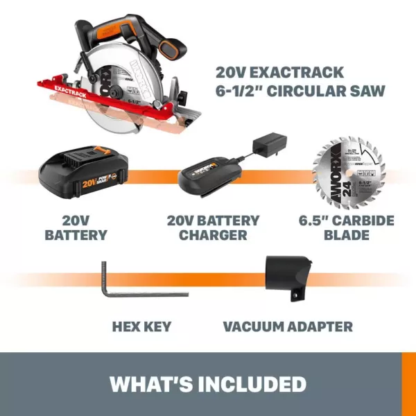 Worx POWER SHARE 20-Volt 6-1/2 in. Circular Saw ExacTrack