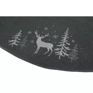 Xia Home Fashions 56 in. Deer in Snowing Forest Round Christmas Tree Skirt in Dark Gray