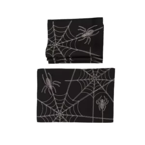 Xia Home Fashions 0.1 in. H x 20 in. W x 14 in. D Halloween Spider Web Double Layer Placemats in Black (Set of 4)