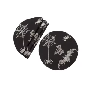 Xia Home Fashions 0.1 in. H x 16 in. W Happy Halloween Double Layer Placemats in Black (Set of 4)